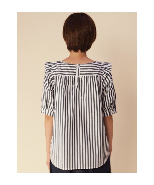 w closet(ダブルクローゼット)の「先染めストライプ袖フリルプルオーバー(トップス・レディース・オフホワイト×ブルー/オフホワイト×ブラック・FREE)」の5枚目の写真