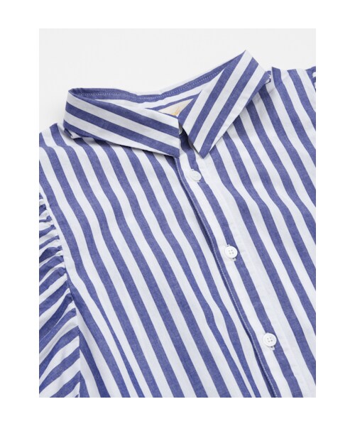 w closet（ダブルクローゼット）の「シャンブレーボリューム袖シャツワンピース（ワンピース/ドレス・レディース・サックス/オフホワイト×ブルー/ネイビーブルーベース・FREE）」の7枚目の写真