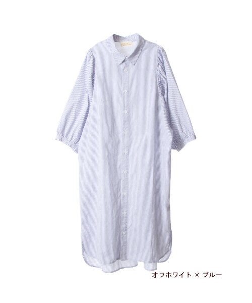 w closet（ダブルクローゼット）の「シャンブレーボリューム袖シャツワンピース（ワンピース/ドレス・レディース・サックス/オフホワイト×ブルー/ネイビーブルーベース・FREE）」の3枚目の写真