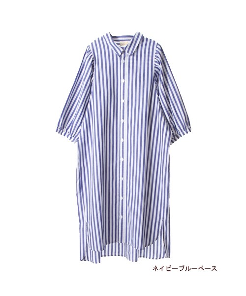 w closet（ダブルクローゼット）の「シャンブレーボリューム袖シャツワンピース（ワンピース/ドレス・レディース・サックス/オフホワイト×ブルー/ネイビーブルーベース・FREE）」の4枚目の写真