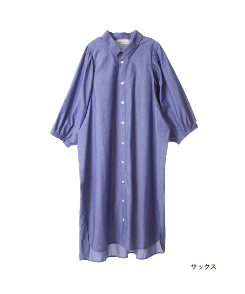 w closet（ダブルクローゼット）の「シャンブレーボリューム袖シャツワンピース（ワンピース/ドレス・レディース・サックス/オフホワイト×ブルー/ネイビーブルーベース・FREE）」の2枚目の写真