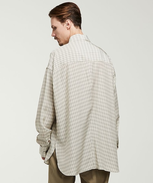 LIDNM（リドム）の「SUPER SIZE CHECK SHIRT（シャツ/ブラウス・メンズ・ベージュ系・FREE）」の4枚目の写真