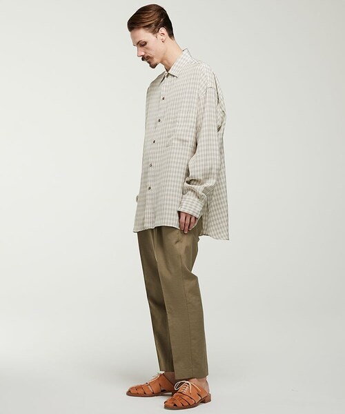LIDNM（リドム）の「SUPER SIZE CHECK SHIRT（シャツ/ブラウス・メンズ・ベージュ系・FREE）」の6枚目の写真