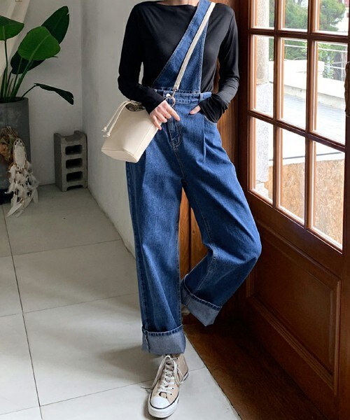 DHOLIC（ディーホリック）の「2WAYワンショルデニムパンツ（デニムパンツ・レディース・ブルー/ホワイト・S/M）」の2枚目の写真