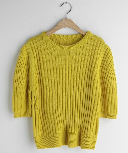 DHOLIC（ディーホリック）の「ハーフパフスリーブリブニット（ニット/セーター・レディース・グリーン/ベージュ/イエロー/ブルー・FREE）」の4枚目の写真