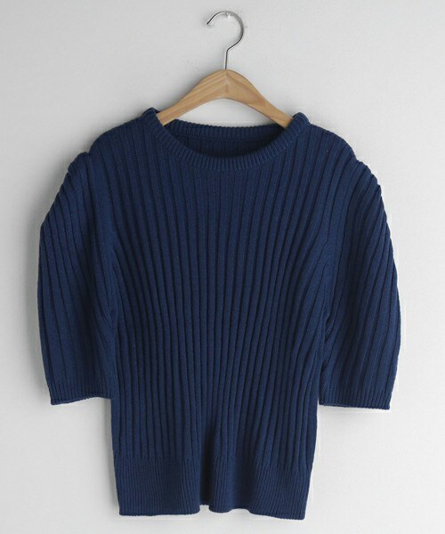 DHOLIC（ディーホリック）の「ハーフパフスリーブリブニット（ニット/セーター・レディース・グリーン/ベージュ/イエロー/ブルー・FREE）」の3枚目の写真