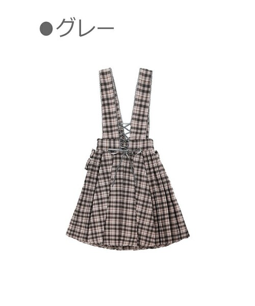 Bobon21(ボボンニジュウイチ)の「サイドリボンレースアップジャンスカ-全3色-(ワンピース・レディース・グレー/レッド/イエロー・S/M)」の1枚目の写真