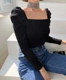 DHOLIC | スクエアリブパフTシャツ(Tシャツ/カットソー)