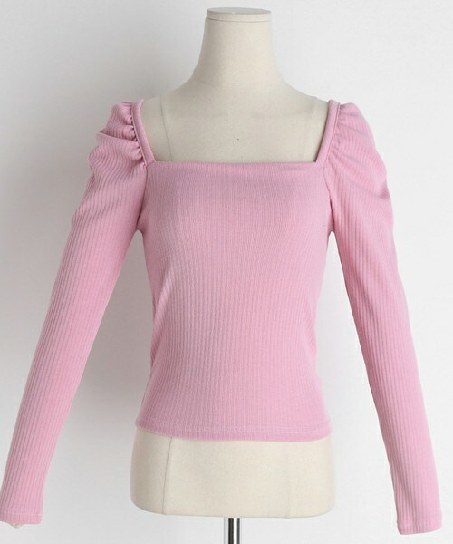 DHOLIC（ディーホリック）の「スクエアリブパフTシャツ（Tシャツ/カットソー・レディース・ブラック/ホワイト/グリーン/ピンク・FREE）」の4枚目の写真