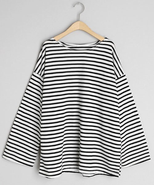 DHOLIC（ディーホリック）の「ルーズボーダーTシャツ（Tシャツ/カットソー・レディース・ブラック/ブルー/グリーン・FREE）」の2枚目の写真