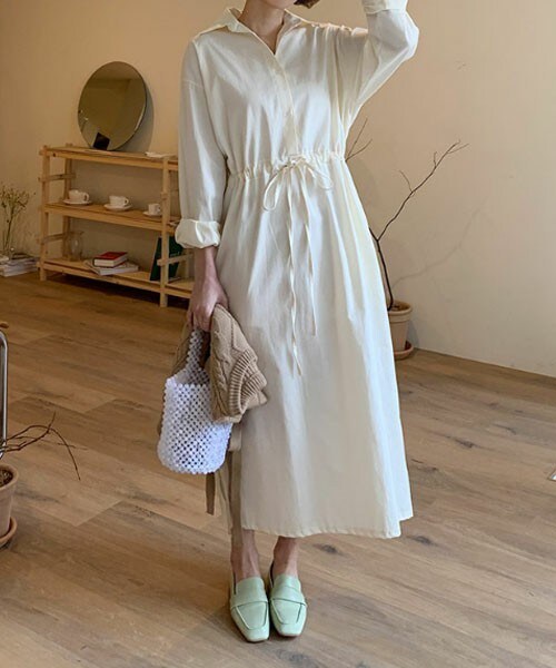 DHOLIC（ディーホリック）の「ドロストシャツワンピース（シャツワンピース・レディース・グリーン/ベージュ/ブルー・FREE）」の2枚目の写真