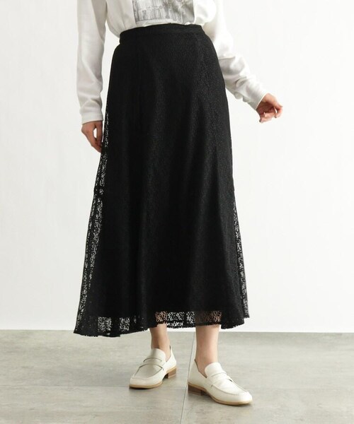 OZOC（オゾック）の「[洗える]レースフレアスカート（スカート・レディース・オフホワイト(003)/ブラック(019)/レンガ(069)・38(M)）」の2枚目の写真