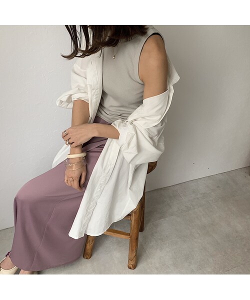 Lavish Gate（ラヴィッシュゲート）の「nh-tops-04032　日本製　アメリカンスリーブ リブタンクトップ　ホワイト　グレージュ　ラベンダー　カーキ（タンクトップ・レディース・その他）」の9枚目の写真