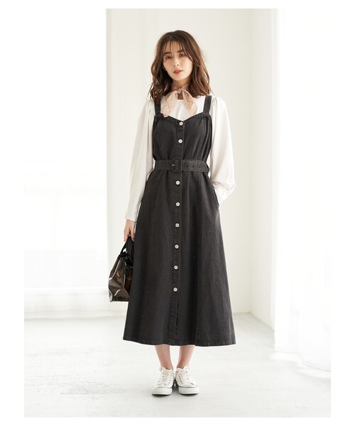 Green　Parks（グリーンパークス）の「・SUGAR SPOON デニムジャンバースカート（ワンピース/ドレス・ブラック/インディゴ/ライトインディゴ・F）」の2枚目の写真