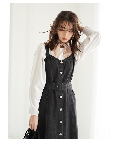 Green　Parks（グリーンパークス）の「・SUGAR SPOON デニムジャンバースカート（ワンピース/ドレス・ブラック/インディゴ/ライトインディゴ・F）」の4枚目の写真