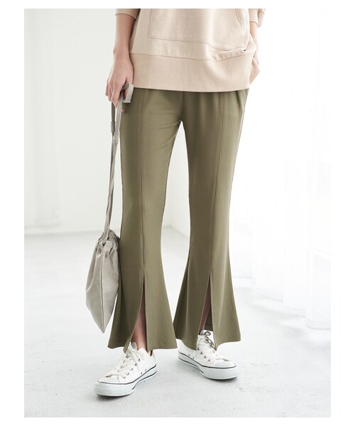 Green　Parks（グリーンパークス）の「・furry rate フロントスリットパンツ（パンツ・アイボリー/ブラック/グレーベージュ/カーキ・F）」の19枚目の写真