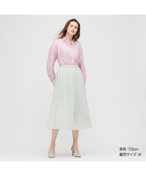 UNIQLO（ユニクロ）の「プレミアムリネンシャツ（長袖）（シャツ/ブラウス・レディース・NATURAL 30/LIGHT PURPLE 70/YELLOW 44/NAVY 69/BROWN 35/WHITE 00/BLUE 61/PINK 12/LIGHT ORANGE 20/BLUE 63/GREEN 54/PINK 11・S/XXL/L/M/XL/XS/3XL）」の8枚目の写真