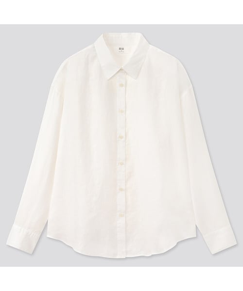 UNIQLO（ユニクロ）の「プレミアムリネンシャツ（長袖）（シャツ/ブラウス・レディース・NATURAL 30/LIGHT PURPLE 70/YELLOW 44/NAVY 69/BROWN 35/WHITE 00/BLUE 61/PINK 12/LIGHT ORANGE 20/BLUE 63/GREEN 54/PINK 11・S/XXL/L/M/XL/XS/3XL）」の2枚目の写真