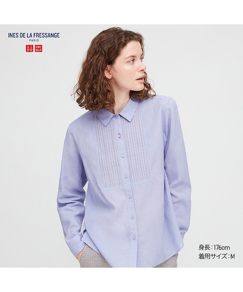 UNIQLO（ユニクロ）の「コットンリネンエンブロイダリーシャツ（長袖）（シャツ/ブラウス・レディース・OFF WHITE 01/NAVY 69/BLUE 61・3XL/L/XL/XS/XXL/M/S）」の3枚目の写真