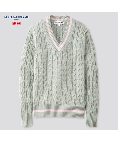UNIQLO（ユニクロ）の「クリケットVネックセーター（長袖）（ニット/セーター・レディース・GREEN 51/NAVY 69/NATURAL 30・S/XXL/M/L/3XL/XS/XL）」の3枚目の写真
