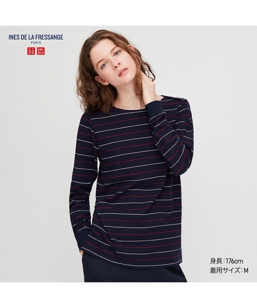 UNIQLO（ユニクロ）の「スラブコットンボーダーT（長袖）（Tシャツ/カットソー・レディース・GRAY 04/OFF WHITE 01/NAVY 69・S/XXL/L/XL/XS/3XL/M）」の3枚目の写真