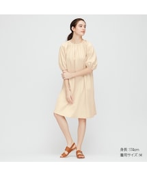 UNIQLO | マーセライズコットンギャザーワンピース（7分袖）(ワンピース)