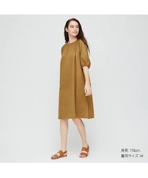 UNIQLO | マーセライズコットンギャザーワンピース（7分袖）(ワンピース)
