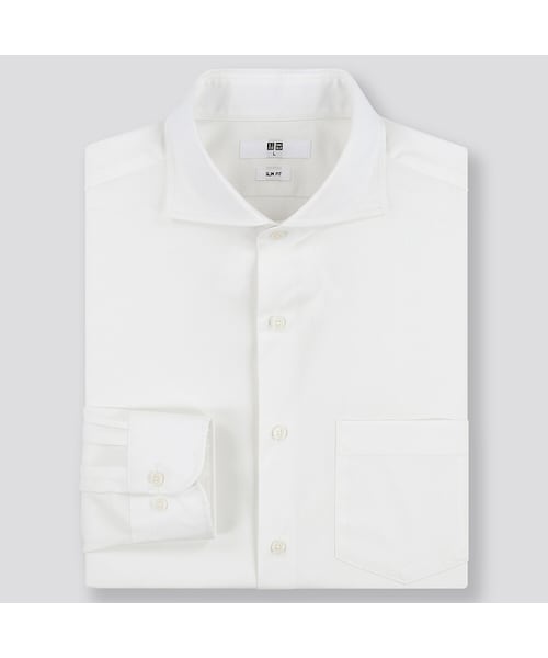 UNIQLO（ユニクロ）の「ファインクロスストレッチスリムフィットブロードシャツ（カッタウェイ・長袖）（シャツ/ブラウス・メンズ・BLACK 09/WHITE 00/BLUE 67/NAVY 69・L/XL/M/4XL/XXL/3XL/S/XS）」の2枚目の写真