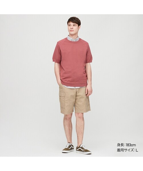 UNIQLO（ユニクロ）の「ドライクルーネックセーター（半袖）（ニット/セーター・メンズ・OFF WHITE 01/NAVY 69/BLACK 09/PINK 12/BLUE 66・XS/L/4XL/S/M/XL/3XL/XXL）」の5枚目の写真