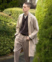 EMMA CLOTHES | オーバーサイズスプリングチェスターコート ソフトレザー切替【ファッションインフルエンサーとっしー×EMMA CLOTHES 限定コラボ】(チェスターコート)