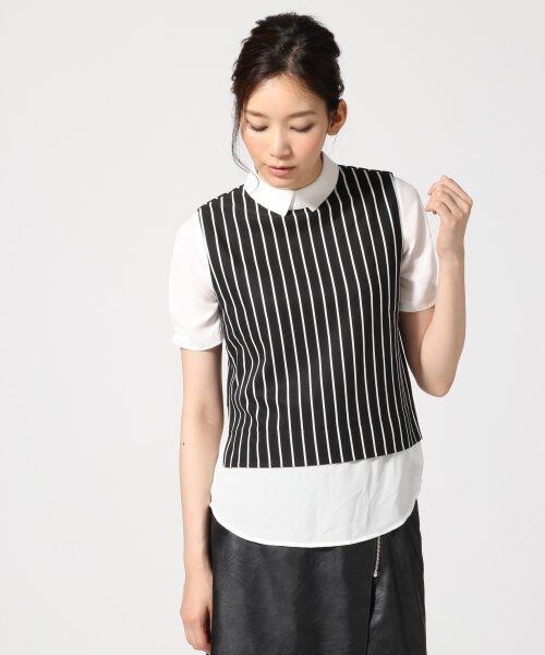 JEANASIS（ジーナシス）の「ピンストベストシャツプルオーバーSS（トップス・レディース・ホワイト/ブラック・ＦREE）」の2枚目の写真