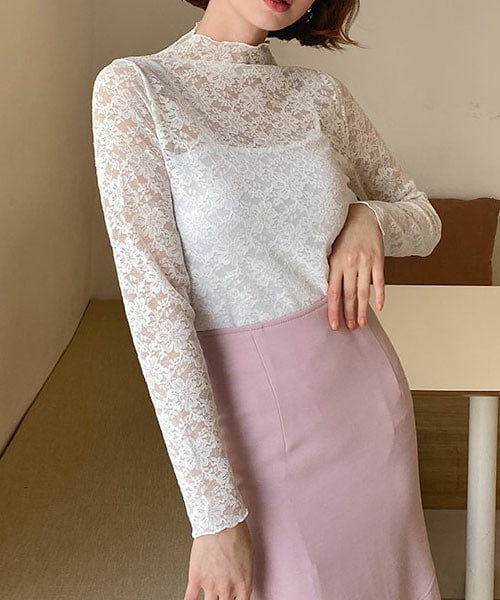 DHOLIC(ディーホリック)の「シアーウェーブレースブラウス(シャツ/ブラウス・レディース・ホワイト/ベージュ/ブラック/パープル・FREE)」の1枚目の写真