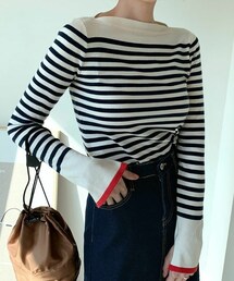 DHOLIC | スリーブ配色ボーダーニット(ニット/セーター)