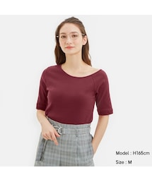 GU | リブドロップショルダーT(半袖)(トップス)