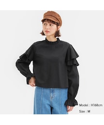 GU | フリルネックフレアスリーブブラウス(長袖)Q+X(トップス)