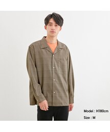 GU | オープンカラーシャツ(長袖)(グレンチェック)(トップス)