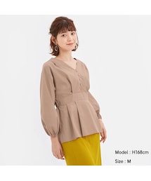 GU | Vネックボリュームスリーブブラウス(長袖)(トップス)