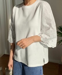 DHOLIC | フラワー刺繍スリーブTシャツ(Tシャツ/カットソー)