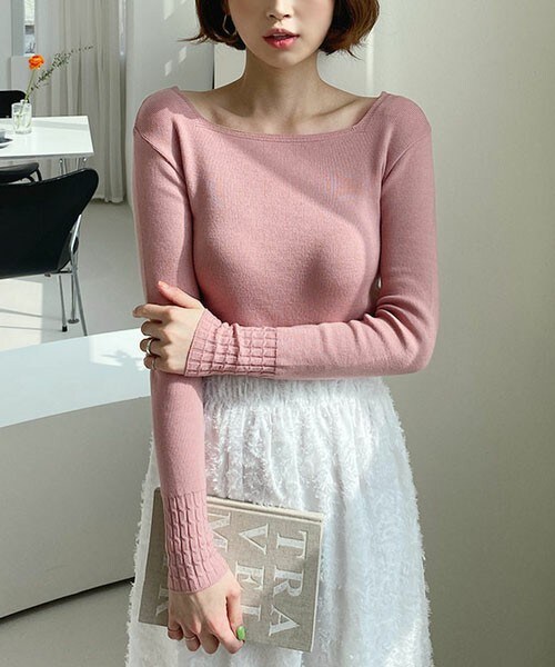 DHOLIC（ディーホリック）の「スクエアケーブルスリーブニット（ニット/セーター・レディース・ブラック/ブルー/ピンク/グリーン/ホワイト/ベージュ・FREE）」の6枚目の写真