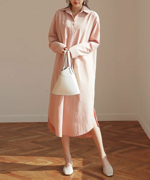 DHOLIC（ディーホリック）の「ストラップ付シャツワンピース（シャツワンピース・レディース・ベージュ/ピンク/ホワイト/ブルー・FREE）」の4枚目の写真