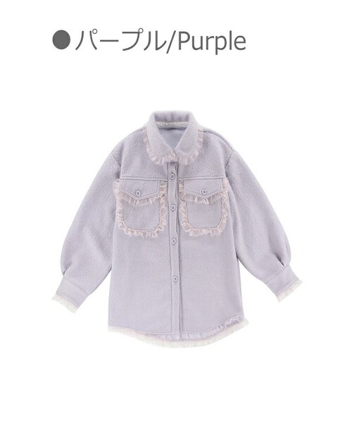 Bobon21(ボボンニジュウイチ)の「Sweetガーリーフリルシャツ風アウター-全2色-(スタジャン・レディース・ピンク/パープル・S/M)」の2枚目の写真