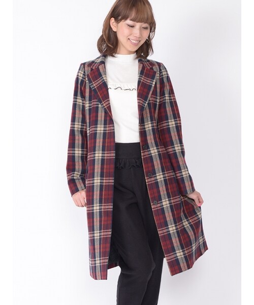 Honey Salon（ハニーサロン）の「チェックロングコート（その他・レディース・グリーン/ホワイト/レッド・Free）」の3枚目の写真