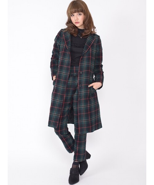 Honey Salon（ハニーサロン）の「チェックロングコート（その他・レディース・グリーン/ホワイト/レッド・Free）」の4枚目の写真