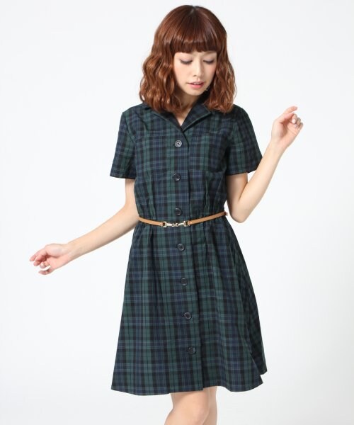 Heather（ヘザー）の「チェックカイキンシャツワンピース（ワンピース/ドレス・レディース・ブラック×ホワイト/グリーン・Ｆ）」の2枚目の写真