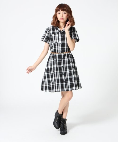 Heather（ヘザー）の「チェックカイキンシャツワンピース（ワンピース/ドレス・レディース・ブラック×ホワイト/グリーン・Ｆ）」の5枚目の写真