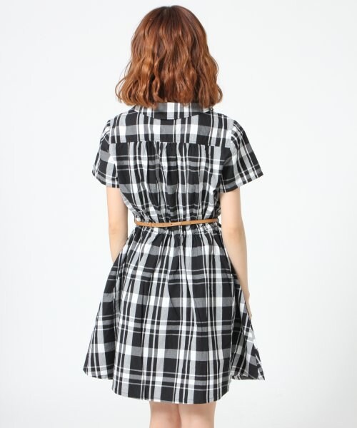 Heather（ヘザー）の「チェックカイキンシャツワンピース（ワンピース/ドレス・レディース・ブラック×ホワイト/グリーン・Ｆ）」の4枚目の写真
