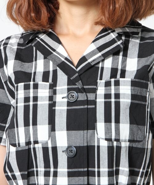 Heather（ヘザー）の「チェックカイキンシャツワンピース（ワンピース/ドレス・レディース・ブラック×ホワイト/グリーン・Ｆ）」の6枚目の写真