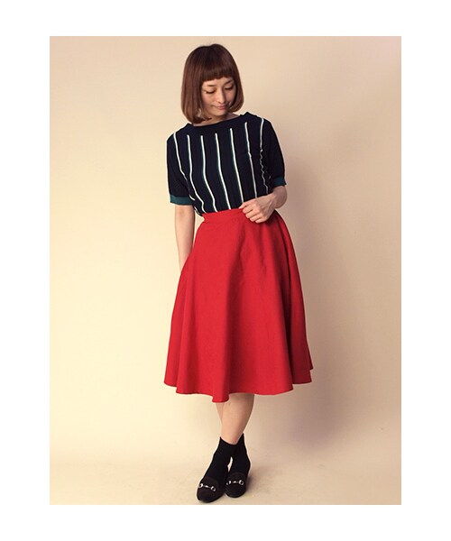 w closet(ダブルクローゼット)の「【A/W】カルゼ生地ひざ下丈フレアスカート(パンツ・レディース・レッド/Dブルー/ブラック・FREE)」の11枚目の写真