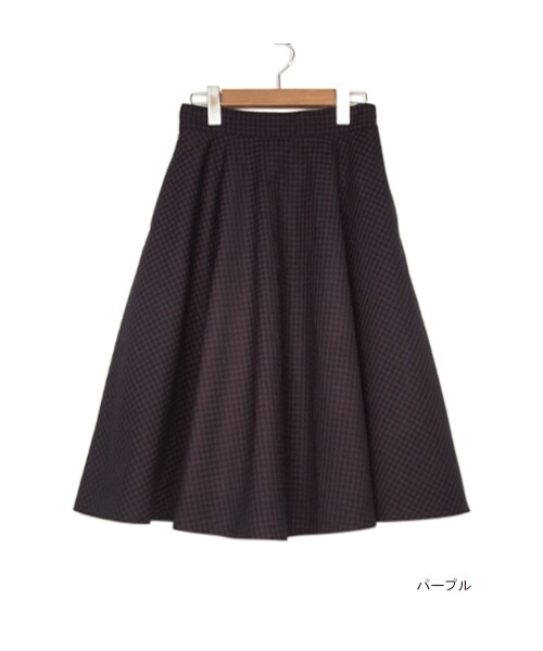 w closet(ダブルクローゼット)の「【A/W】ギンガムチェックフレアスカート(パンツ・レディース・パープル/ブラウン・FREE)」の2枚目の写真