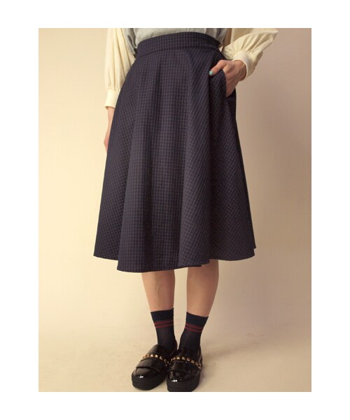 w closet(ダブルクローゼット)の「【A/W】ギンガムチェックフレアスカート(パンツ・レディース・パープル/ブラウン・FREE)」の1枚目の写真